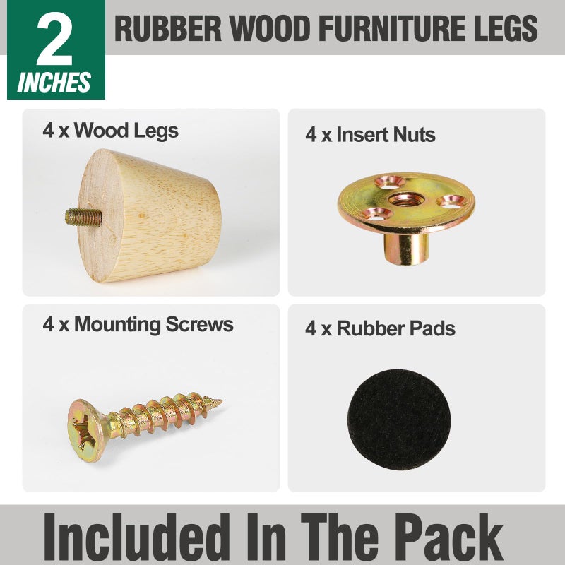 FoDau770 Solid Wood Furniture Legs 2 Inche, Straight Tapered Wood Legs Mid Century Sofa Legs Set of 4, 5/16"" UNC Furniture Feet Wood Replacement Legs for Cabinet Sofa Couch Dresser Chair Ottoman Table - Image 2